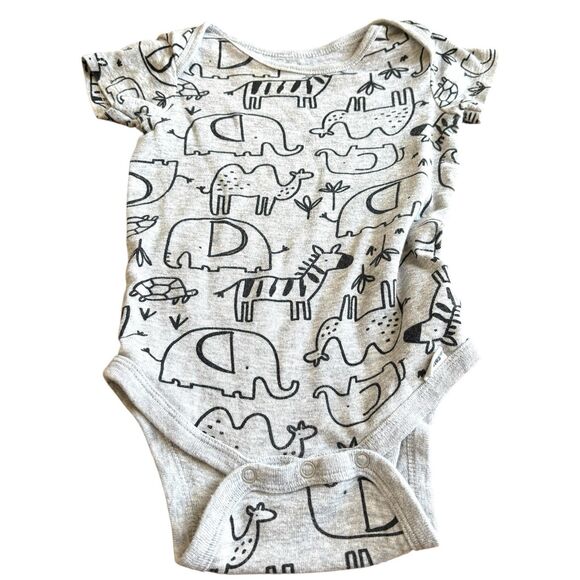 Gerber Unisex Bodysuit Baby Animal Print 12 Month Grey Cute Elephant Giraffe - Picture 1 of 9